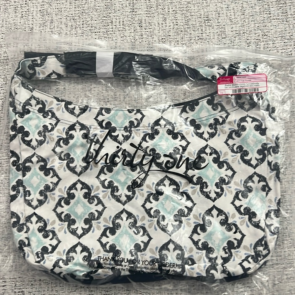 thirty-one White Black and Light Blue Patterned Shoulder Bag